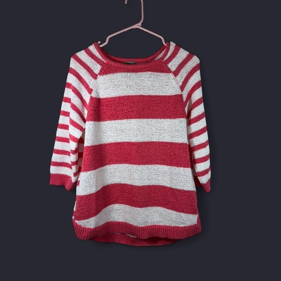 💗 Chico’s Pink & White Striped 3/4 Sleeve Sweater – Size 2 (Large) - Picture 2 of 5